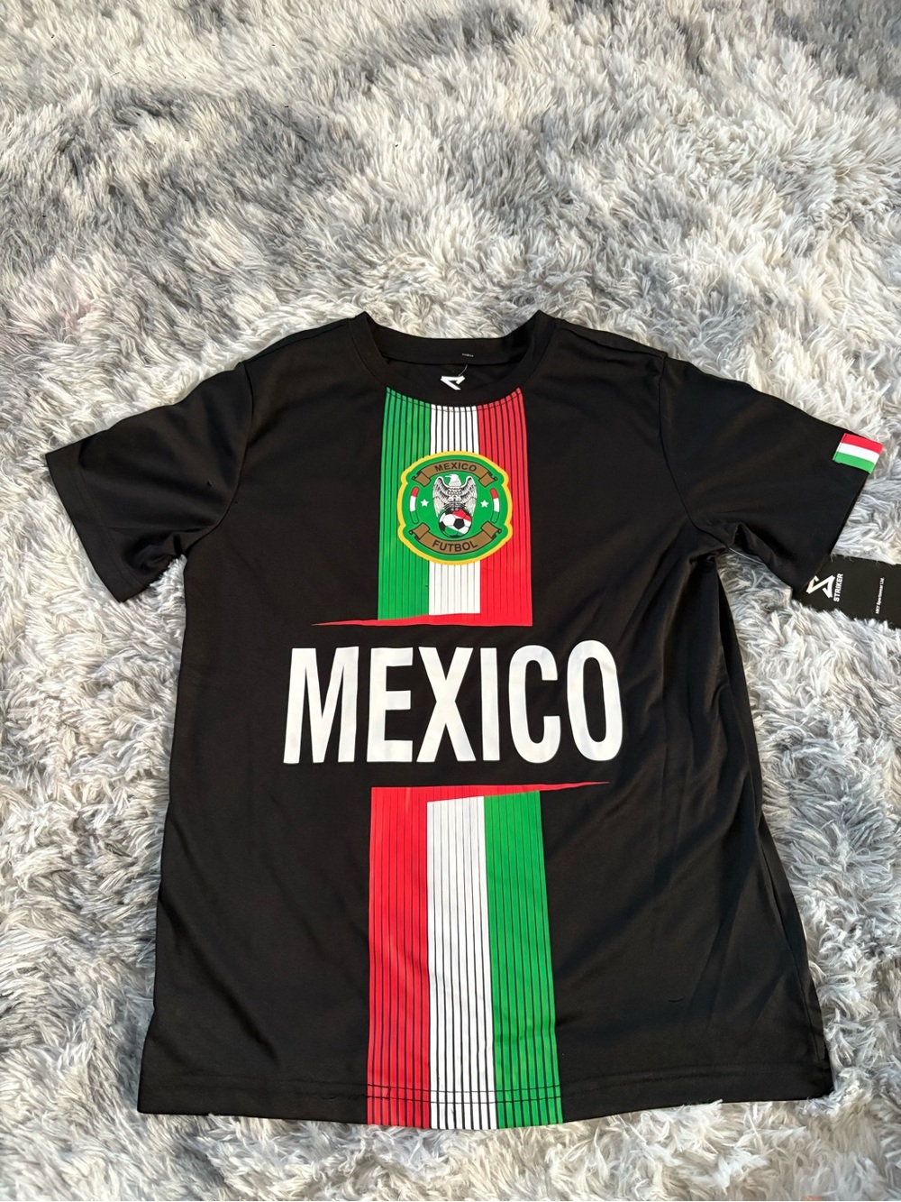 Mexico Kids Black Soccer Jersey with Green White Red Stripe